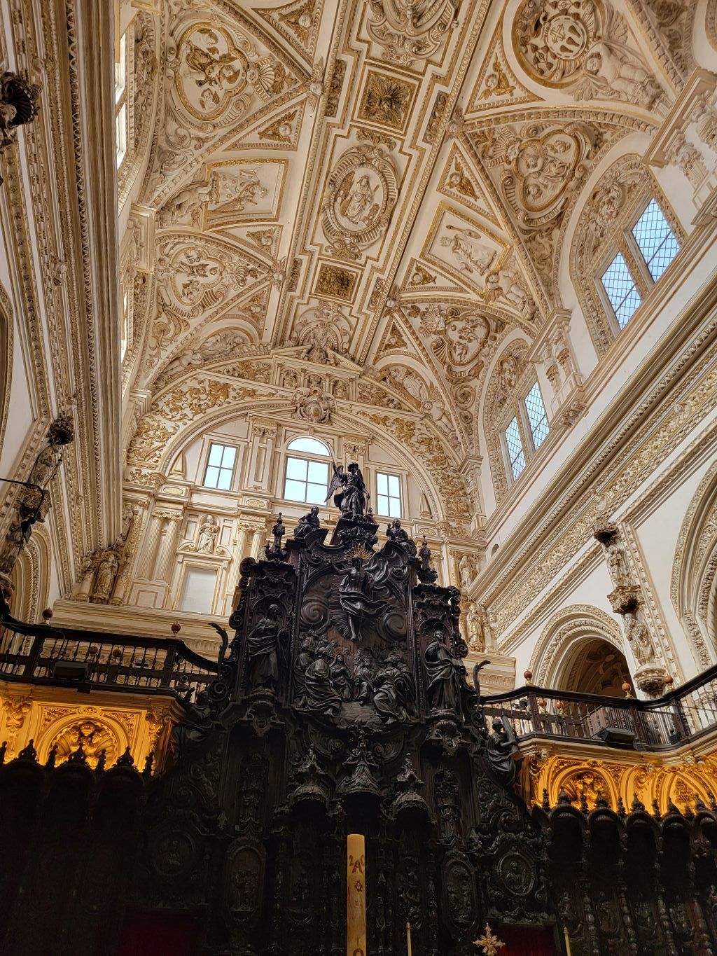 One of many photos taken during my trip to Spain. This is of a cathedral we came upon towards the end of the week, where two organs stood on either side of the statue pictured, just out of frame.